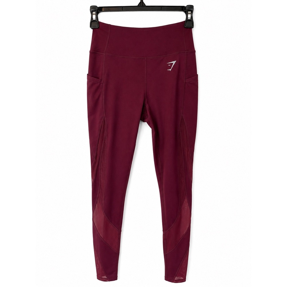 Gymshark Womens Dry High Waisted Mesh Panel Pocket Leggings‎ Burgundy Sz Small